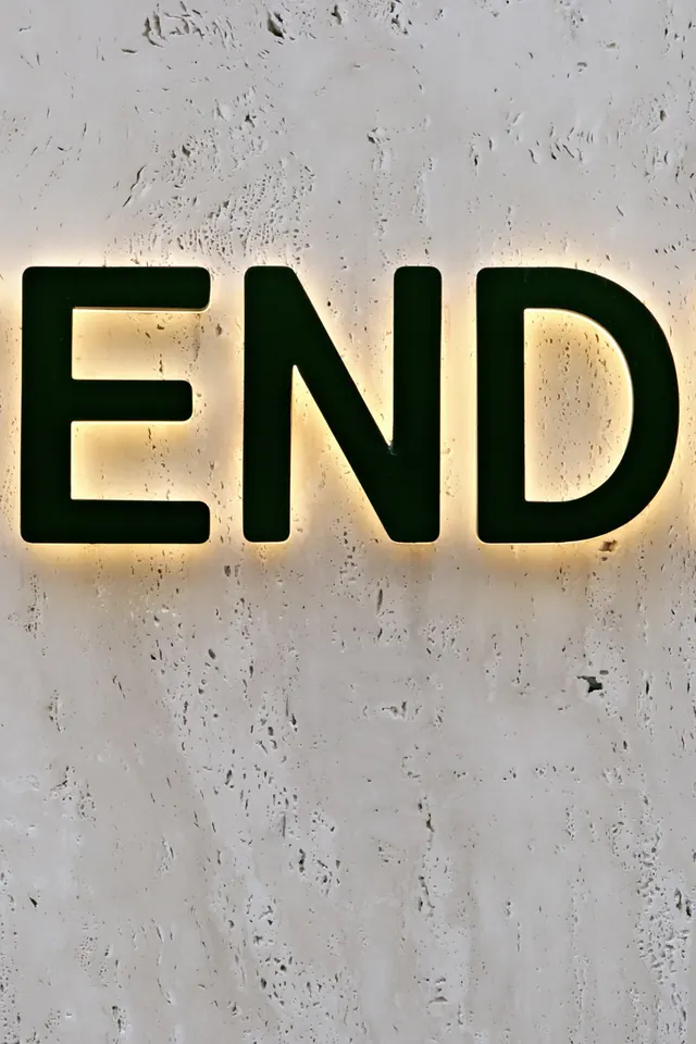 END Signage, minimal, monochrome, high-contrast