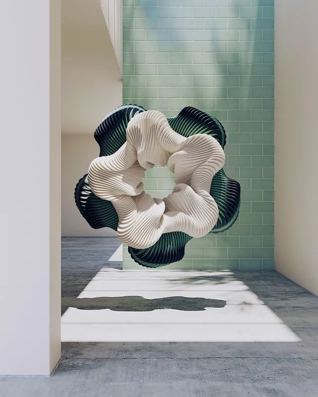 Abstract 3D Floral Sculpture, minimal, abstract, muted