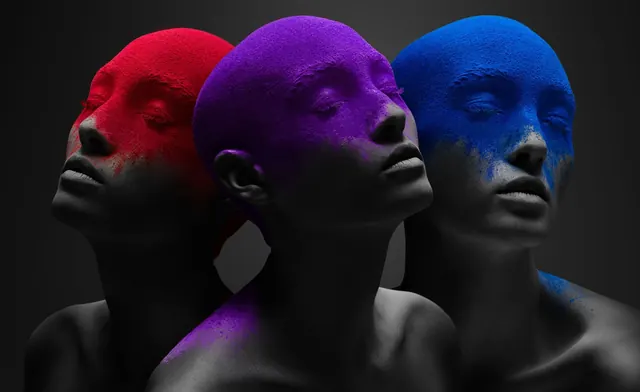 Tri-Color Gradient Portrait Study, gradient-heavy, dark-mode, vibrant