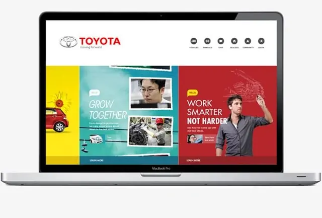 Toyota Website Homepage Mockup, corporate-clean, flat, vibrant