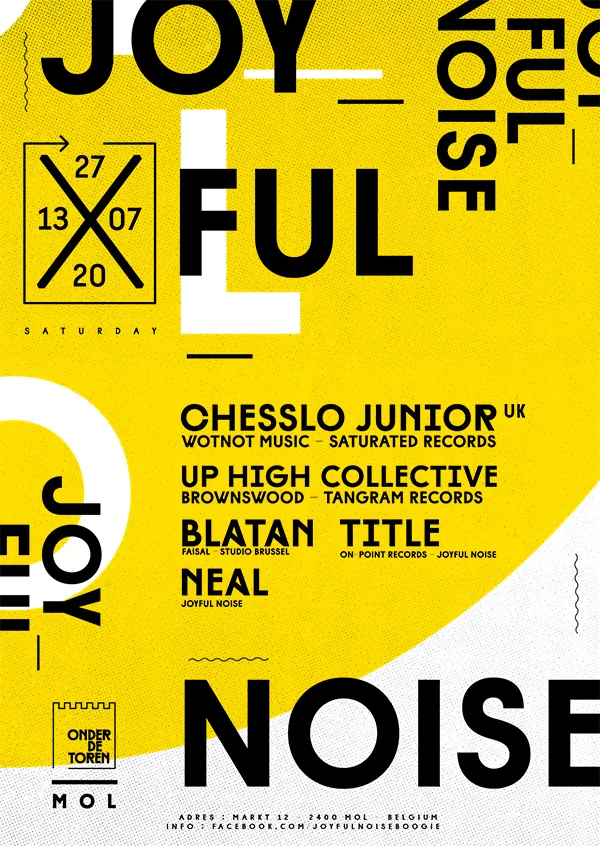 Joyful Noise Typography Layout, brutalist, neo-brutalist, high-contrast