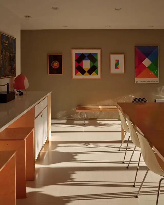 Modern Interior with Geometric Art, minimal, light-mode, warm