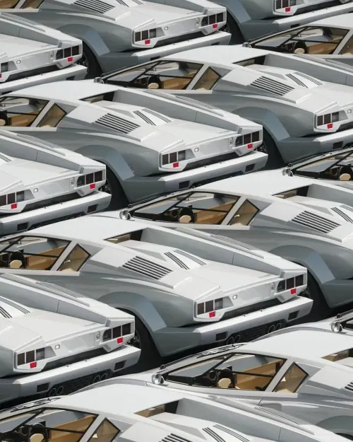 Stacked Sports Car Collage, maximalist, photographic, monochrome