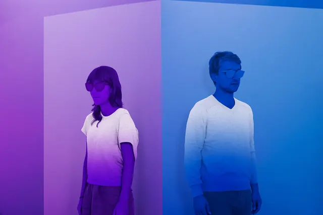 Dual Portrait with Color Split, minimal, monochrome, high-contrast