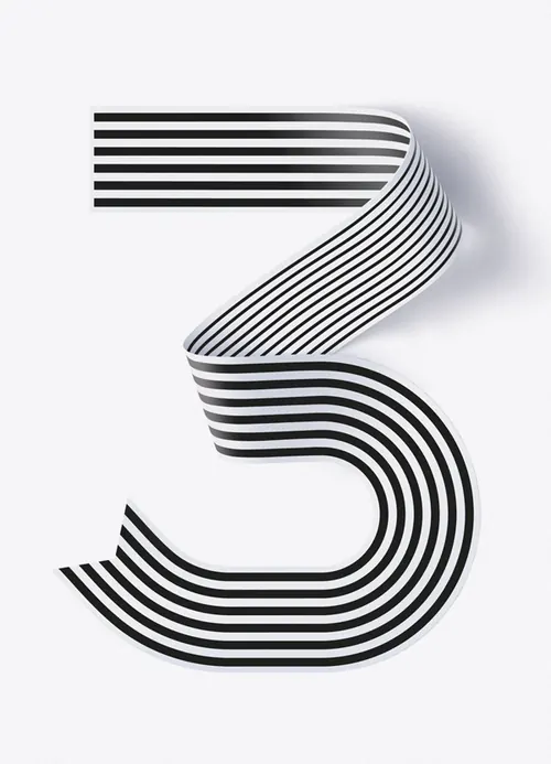 Stylized Number 3 Graphic, minimal, geometric, monochrome