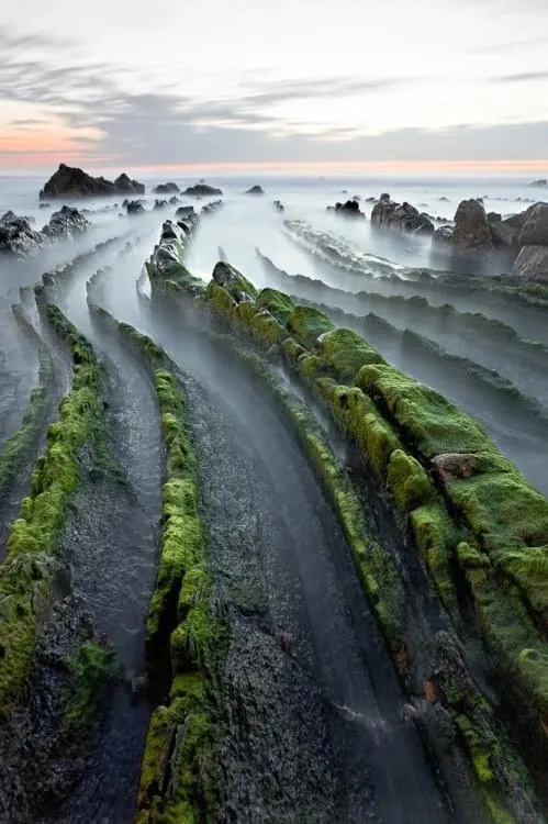 Coastal Rock Formations with Moss, organic, photographic, muted