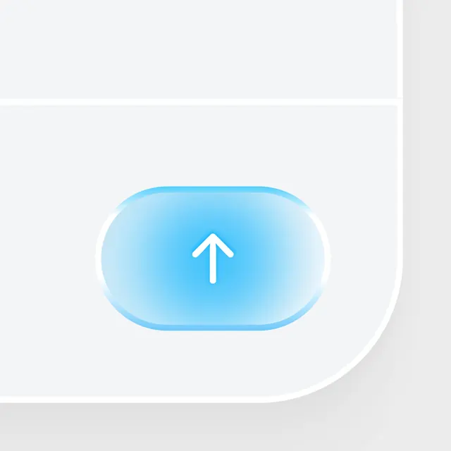 Blue 3D Button with Up Arrow, glassmorphism, 3d-render, light