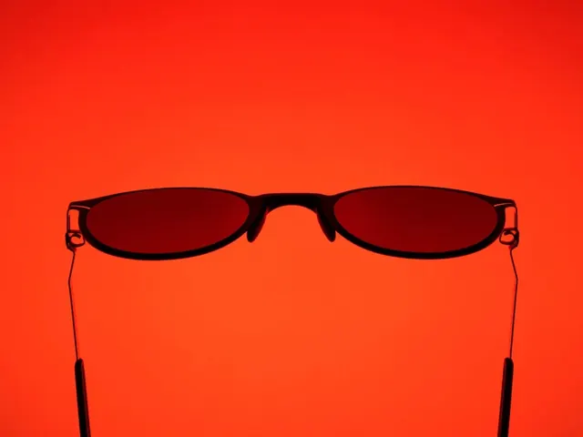 Red Sunglasses on Red Background, minimal, monochrome, vibrant