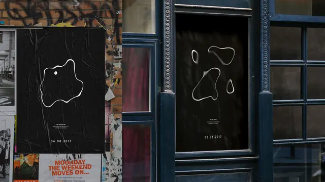 Minimalist Line-Art Branding on Storefront, minimal, monochrome, dark
