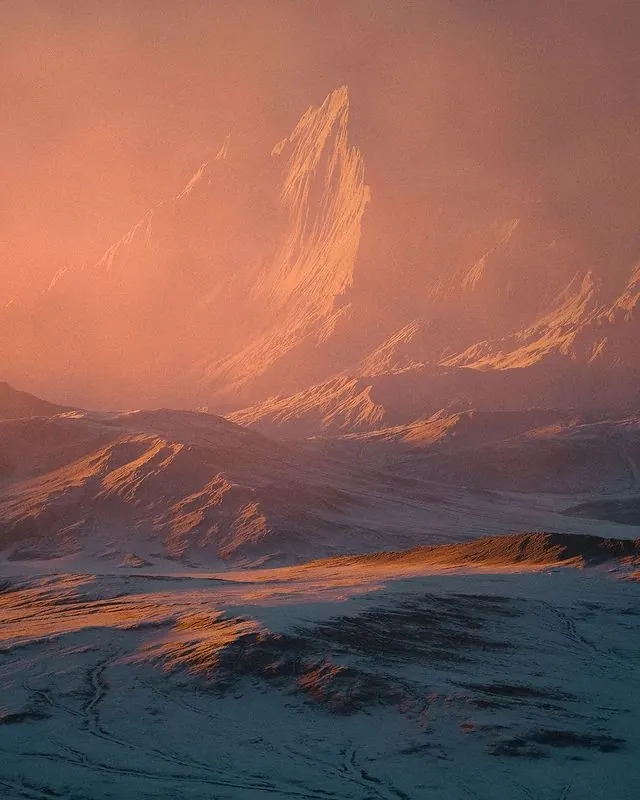 Mountain Landscape at Sunset, photographic, organic, warm