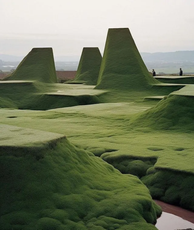 Mossy Geometric Landscape, organic, minimal, earthy