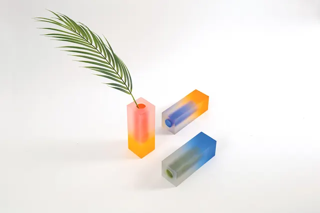 Abstract Glass Vessels with Palm Leaf, minimal, organic, vibrant