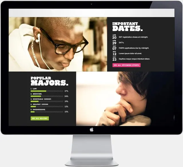 Instant Majors Dashboard Mockup, corporate-clean, data-dense, light