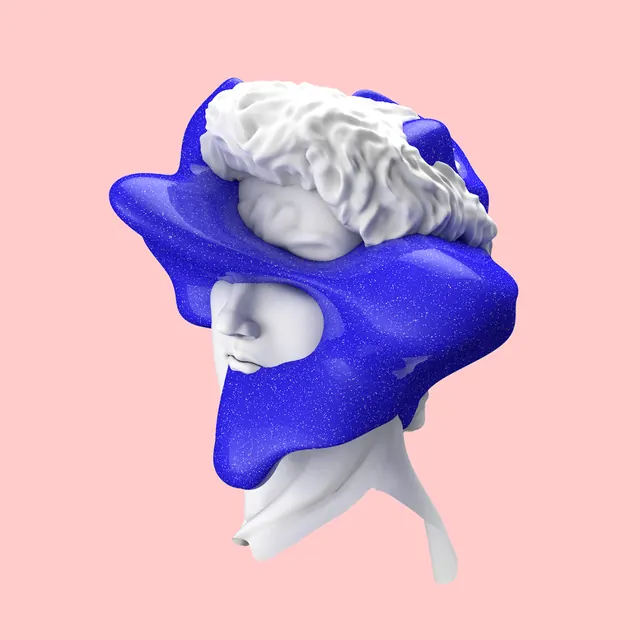3D Sculptural Head with Blue Fabric