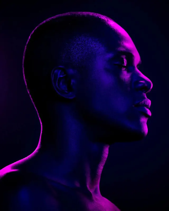 Profile Portrait with Purple Lighting, dark-mode, abstract, dark