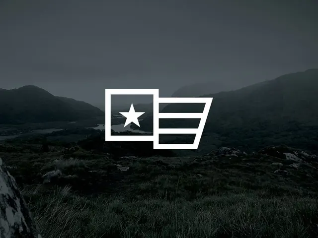Abstract Flag Graphic over Mountain Landscape, minimal, monochrome, dark