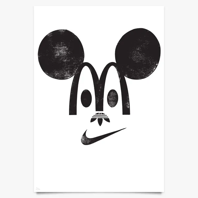Mickey Mouse Nike Mashup, minimal, brutalist, monochrome