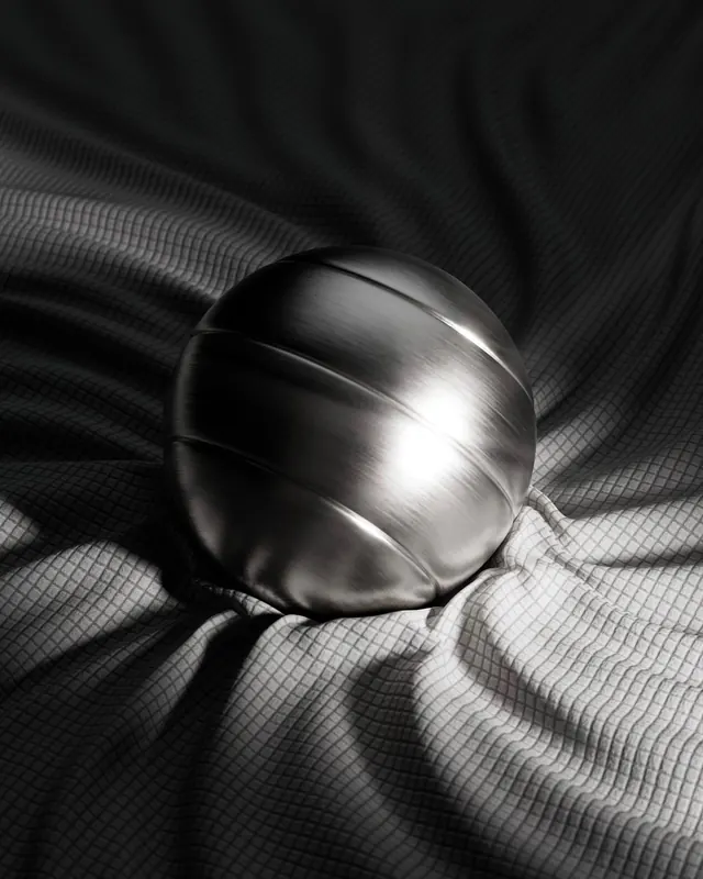 Metallic Sphere on Fabric, minimal, luxury, monochrome