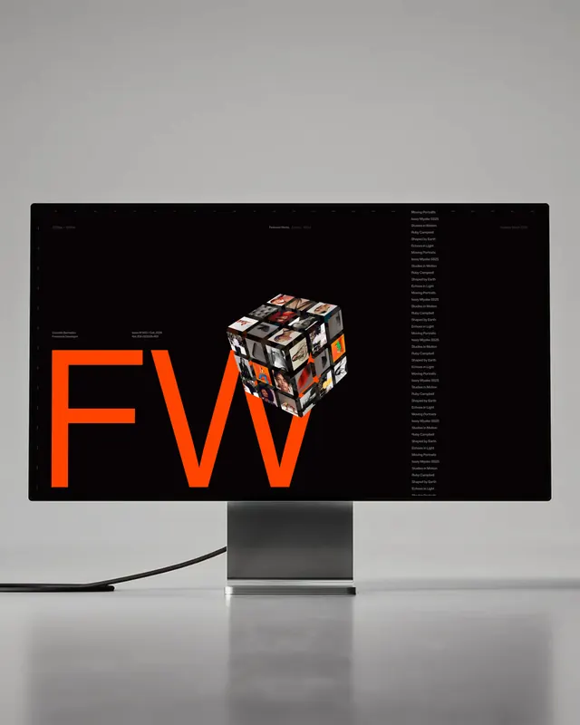 FWW Brand Identity Mockup, dark-mode, geometric, dark