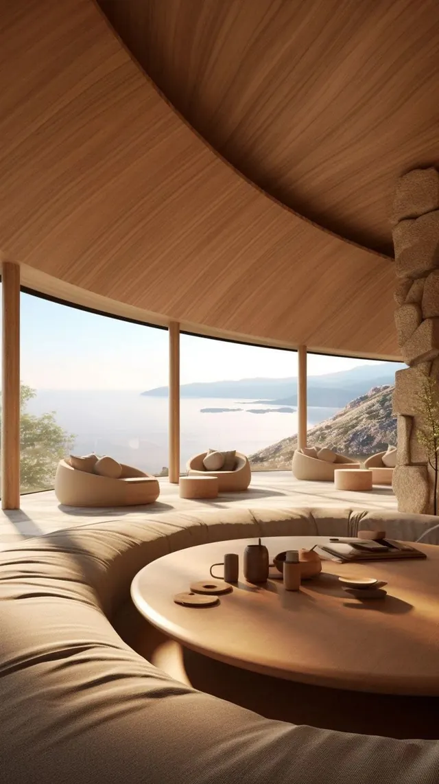 Curved Interior Architectural Space, organic, luxury, warm
