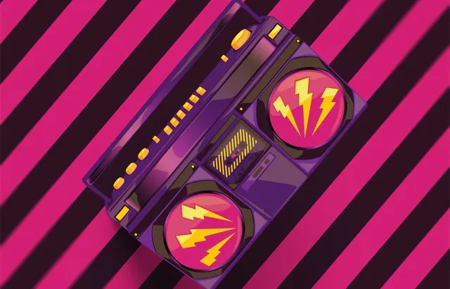 Pink and Purple Diagonal Graphic with 3D Render, neo-brutalist, y2k, vibrant