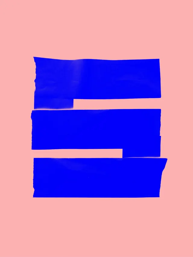 Abstract Blue Shapes on Pink Background, minimal, brutalist, vibrant