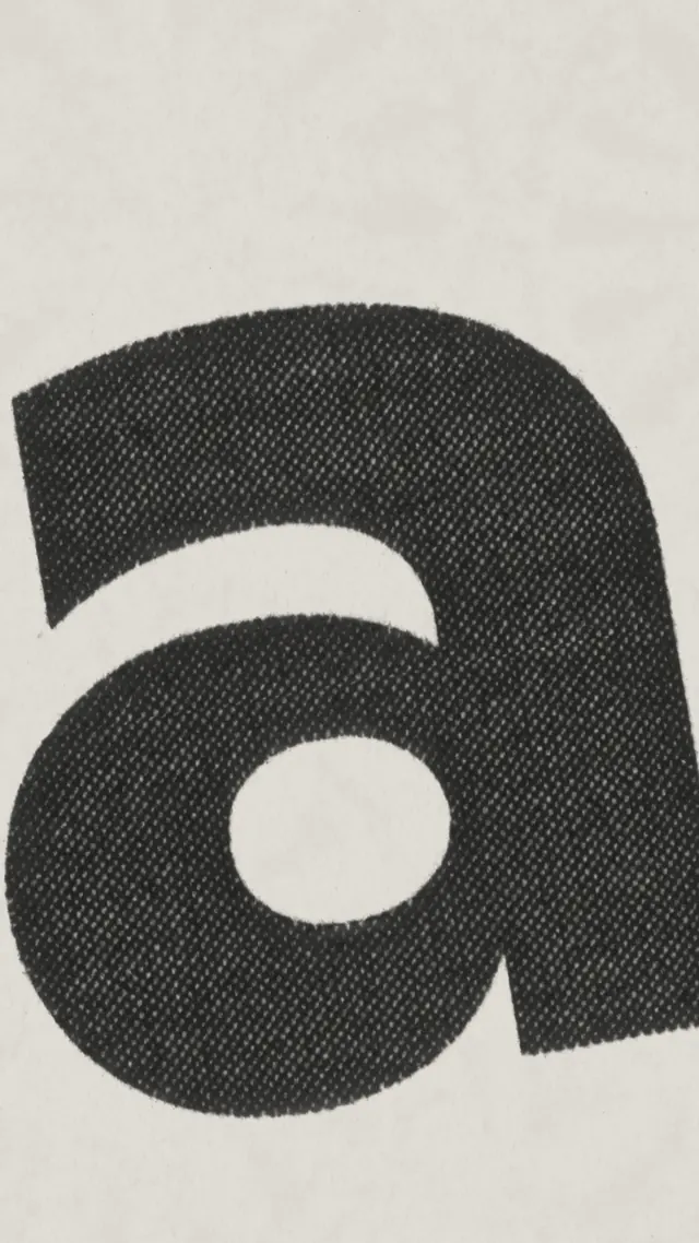 Abstract lowercase 'a' mark, minimal, brutalist, monochrome