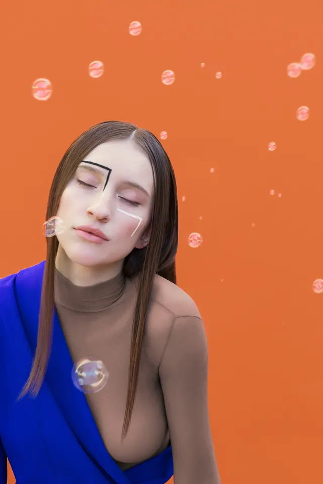Portrait with Floating Spheres, abstract, minimal, vibrant