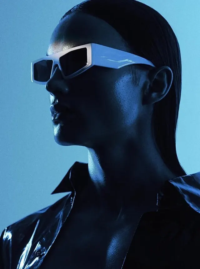 Cyberpunk Portrait with Blue Lighting, dark-mode, abstract, dark