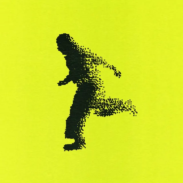 Pixelated Running Figure, brutalist, minimal, high-contrast