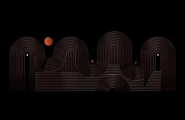 Geometric arched line composition on black, geometric, minimal, dark