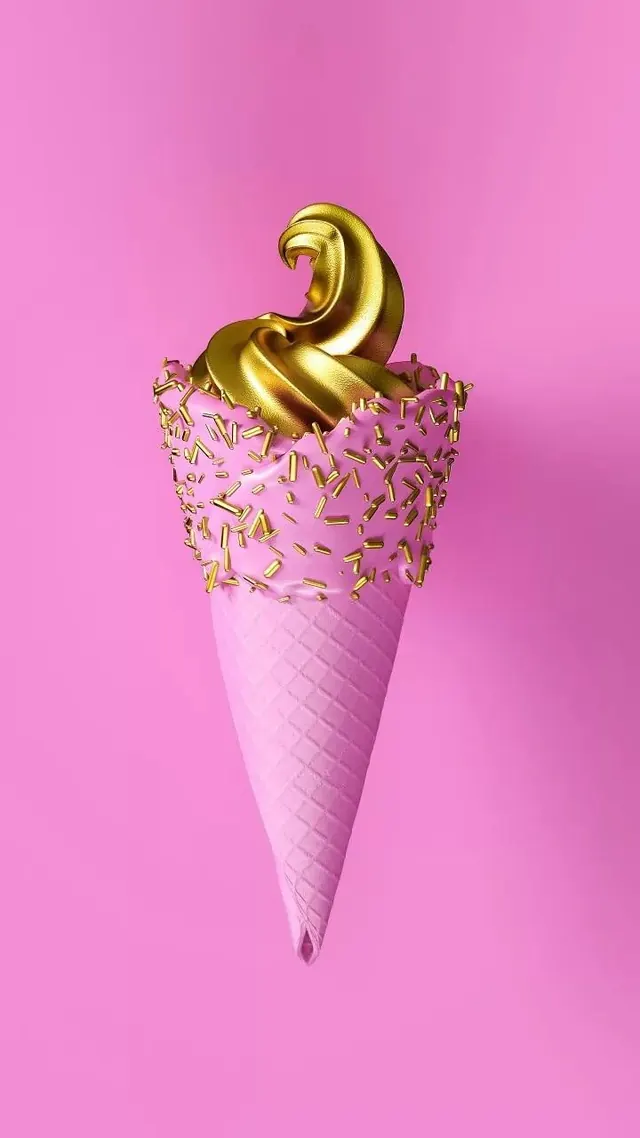 Gold and Pink Ice Cream Cone