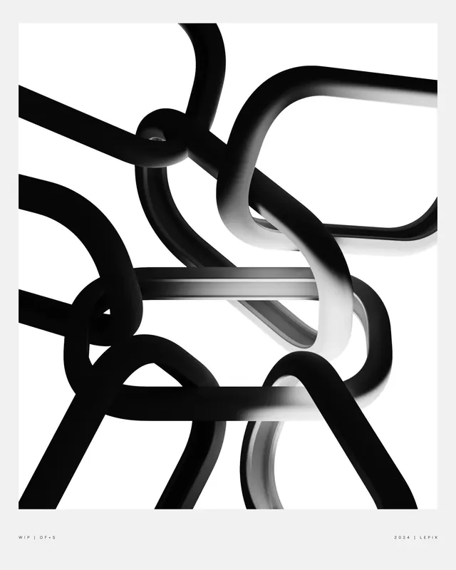 Abstract Interlocking Tubes, minimal, geometric, monochrome