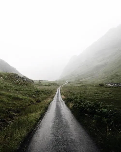 Foggy Mountain Road, minimal, photographic, muted