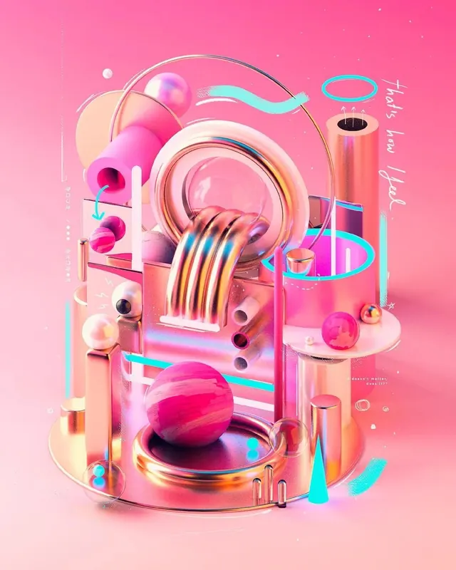 3D Abstract Pink Machinery, 3d-render, y2k, vibrant