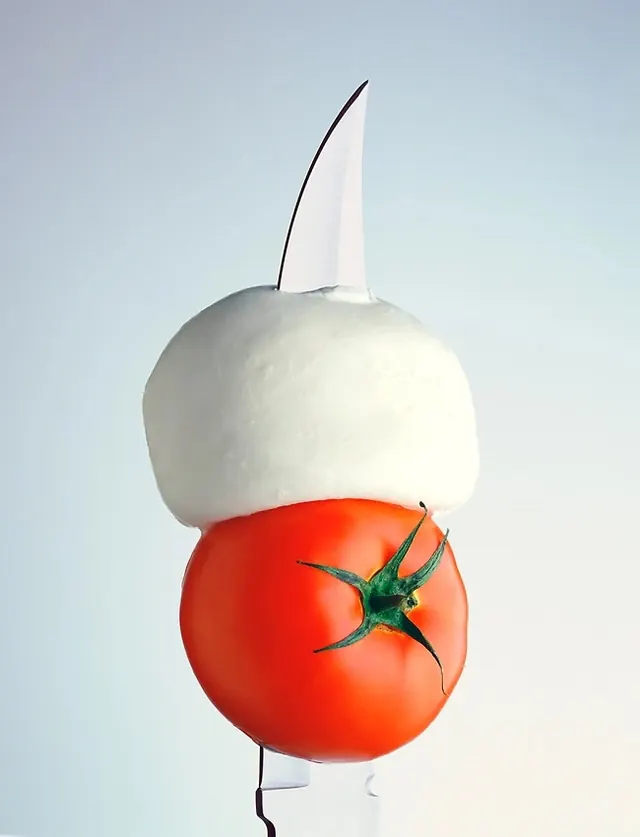 Tomato and White Shape Composition, minimal, organic, high-contrast