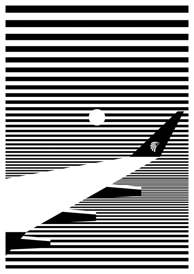 Abstract Geometric Wing Composition, minimal, brutalist, monochrome