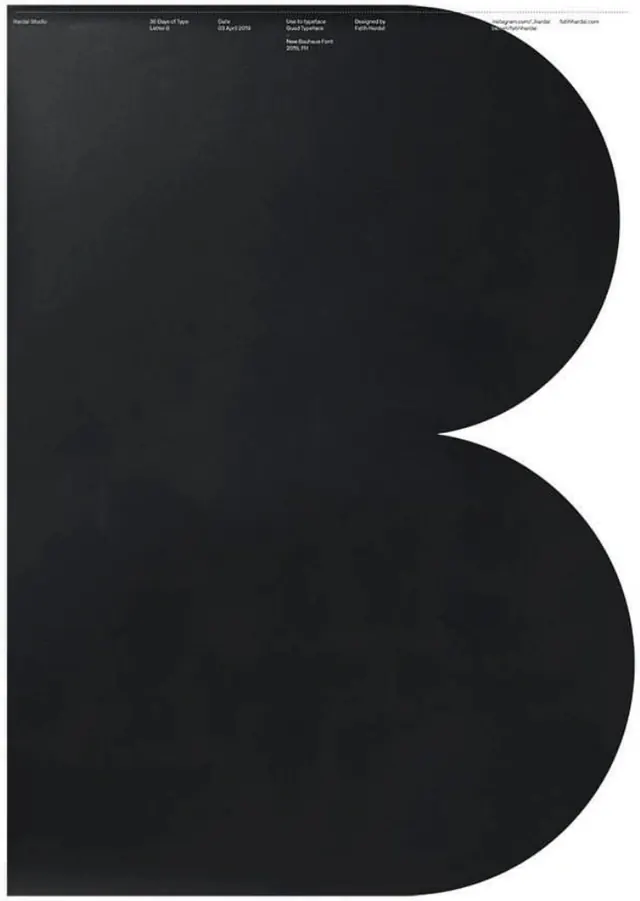 Large curved B letterform, minimal, geometric, high-contrast