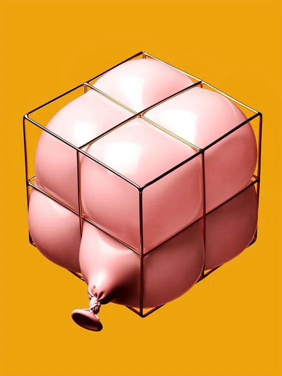 3D Pink Sphere Cube, 3d-render, abstract, vibrant