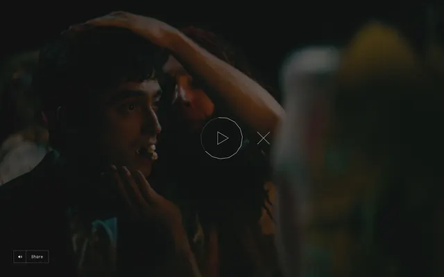 Cinematic Portrait with Play Overlay, photographic, dark-mode, dark