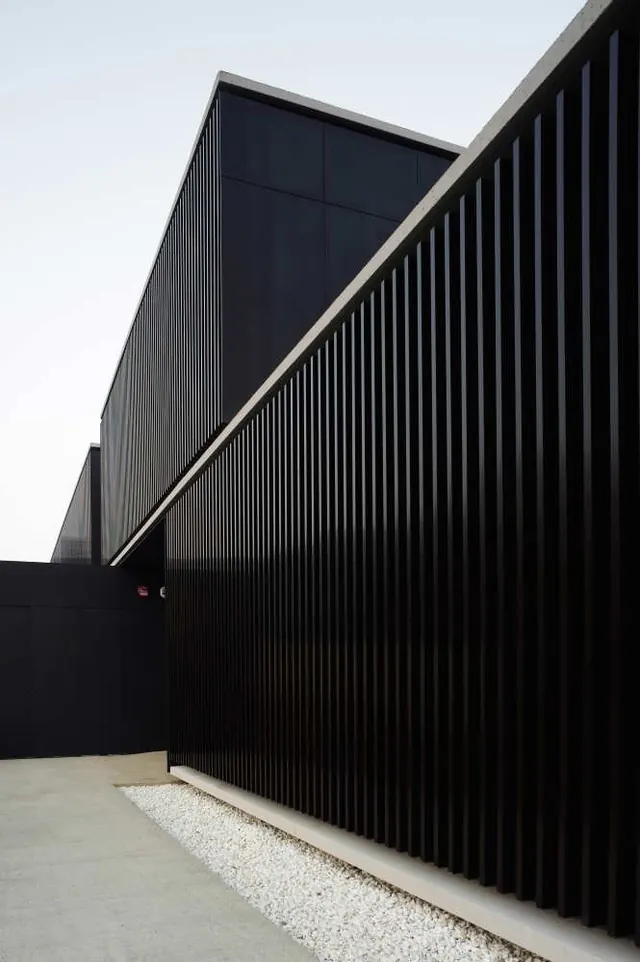 Black Corrugated Architecture, minimal, monochrome, monochrome