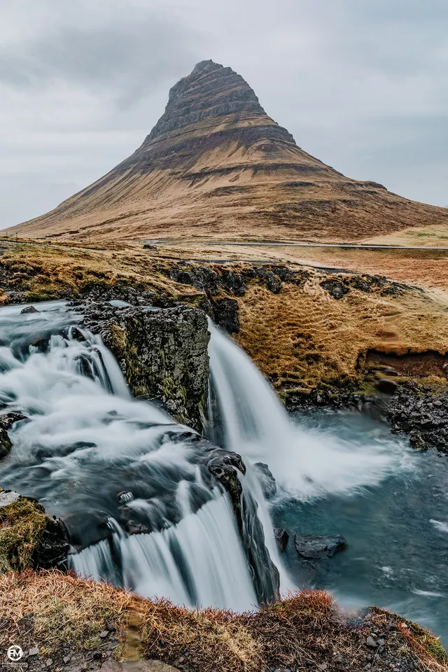 Mountain Waterfall Landscape, photographic, organic, muted