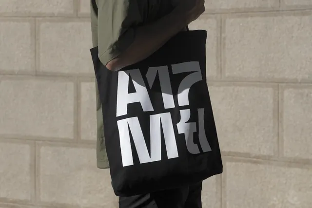 Oversized Typography Tote Bag, brutalist, minimal, high-contrast