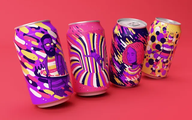 Vibrant Patterned Can Mockups, maximalist, abstract, vibrant