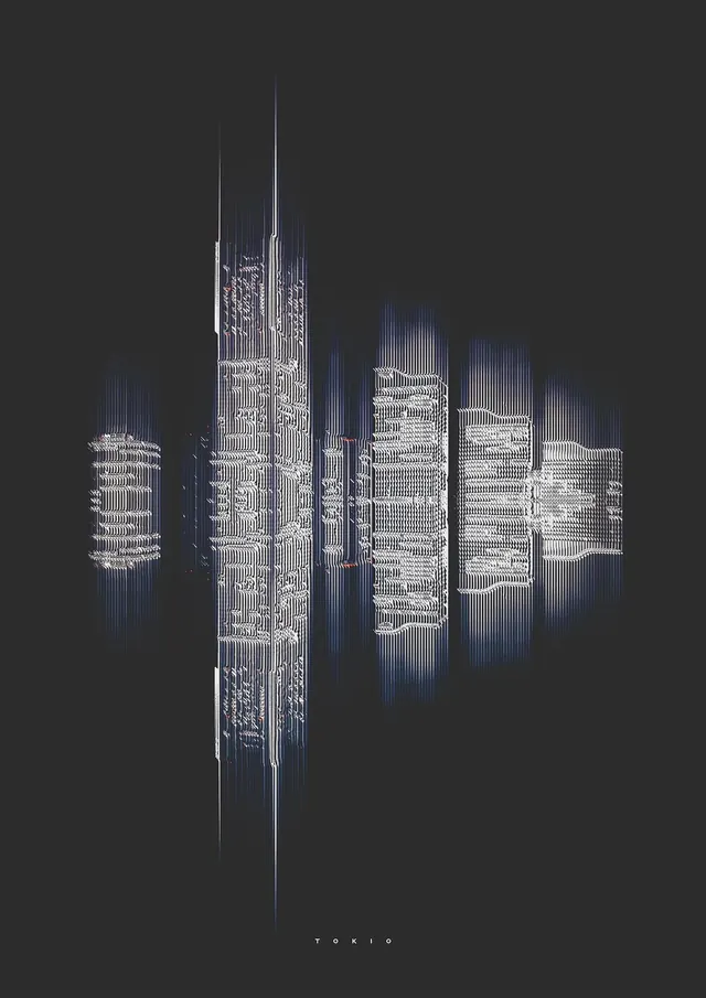 Abstract Vertical Glitch Graphic, minimal, technical, dark