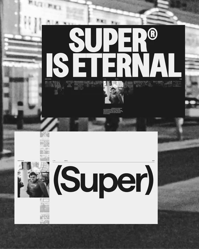 SUPER IS ETERNAL Branding, brutalist, monochrome, monochrome