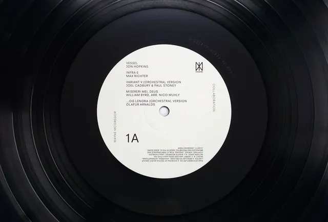 Vinyl Record Label Design, minimal, swiss, monochrome