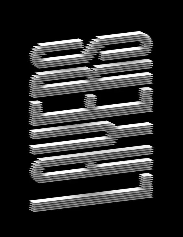 Layered geometric 3D structure of stacked white planes, 3d-render, geometric, monochrome