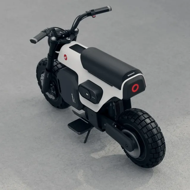 Honda electric motorcycle concept render, minimal, 3d-render, light