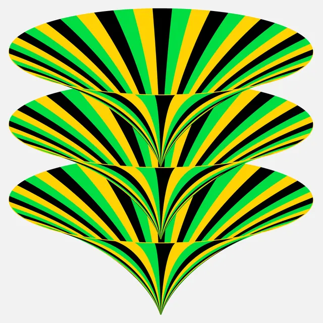 Striped funnel op-art graphic, geometric, abstract, vibrant